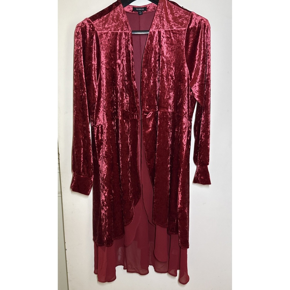 Torrid Red Velvet Chiffon Mix Kimono Open Jacket Plus Size 1